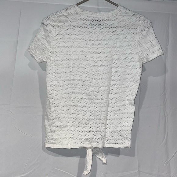 Madewell Texture & Thread Tee Shirt Modern Tie-Front Geo-Eyelet Cutout Pattern - Picture 6 of 7